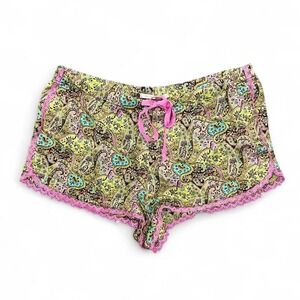 Victoria's Secret Lightweight Sleep Short Women M Paisley Print Pink‎ Lace Trim